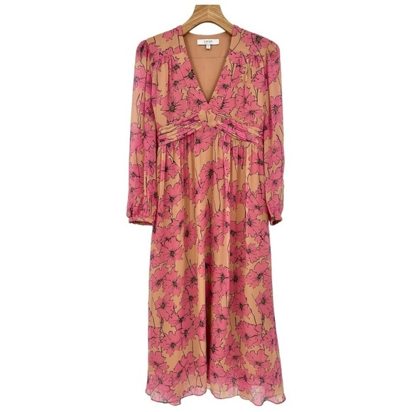 Joie Kaz Silk Floral Midi Dress in Sandstorm Multi Floral Size XS - Picture 4 of 15